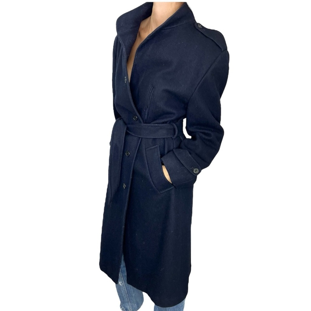 Vintage Creations Dash Canada dark blue belted wool trench coat 42